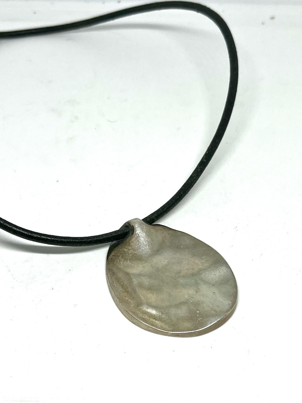 925 Sterling Silver Disc Pendant Necklace on Black Cord